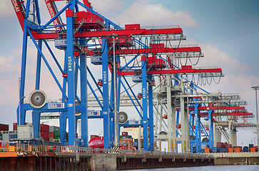 Image showing Hamburg, Germany - July 28, 2014: View of port of Hamburg harbor