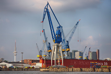 Image showing Hamburg, Germany - July 28, 2014: View of port of Hamburg harbor