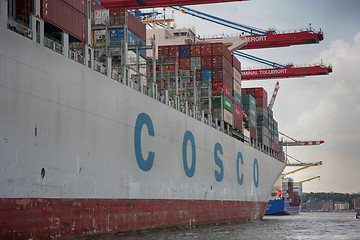 Image showing Hamburg, Germany - July 28, 2014: View of port of Hamburg harbor