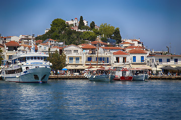 Image showing Skiathos, Greece - August 17, 2017: Panoramic view over the port