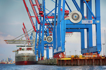 Image showing Hamburg, Germany - July 28, 2014: View of port of Hamburg harbor