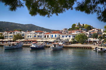 Image showing Skiathos, Greece - August 17, 2017: Panoramic view over the port