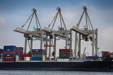 Image showing Hamburg, Germany - July 28, 2014: View of port of Hamburg harbor