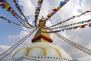 Image showing Boudhanath Stupa in Kathmandu and buddhist prayer flags