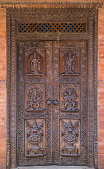 Image showing Hindu temple wooden door in Bhaktapur Nepal