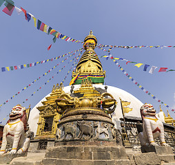 Image showing Buddhist stupa and vajra in Swayambunath temple 