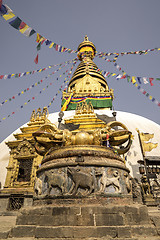 Image showing Buddhist stupa and vajra in Swayambunath temple 