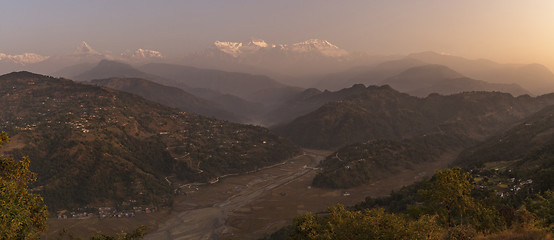 Image showing Annapurna range with Machapuchare and villages on hills