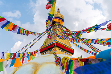 Image showing Boudhanath Stupa and prayer flags in Kathmandu