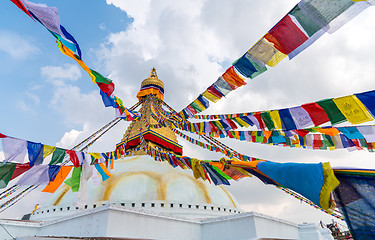 Image showing Boudhanath Stupa and prayer flags in Kathmandu