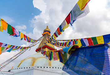 Image showing Boudhanath Stupa and prayer flags in Kathmandu