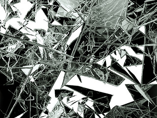 Image showing Pieces of glass broken or cracked on white