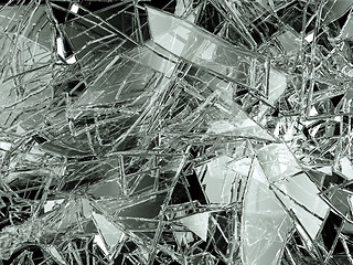 Image showing Pieces of glass broken or cracked on white