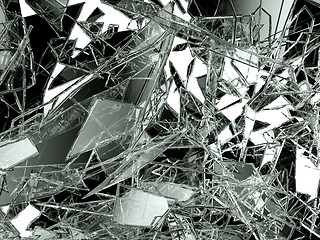 Image showing Pieces of glass broken or cracked on white