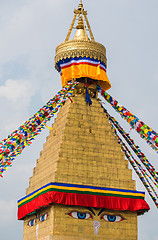 Image showing Boudhanath Stupa and prayer flags in Kathmandu