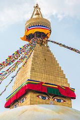 Image showing Boudhanath Stupa and prayer flags in Kathmandu