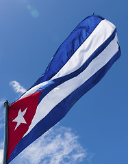 Image showing Waving Cuba flag and blue sky 