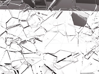 Image showing Pieces of splitted or cracked glass on white