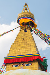 Image showing Boudhanath Stupa and prayer flags in Kathmandu