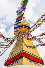 Image showing Boudhanath Stupa and prayer flags in Kathmandu