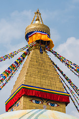 Image showing Boudhanath Stupa and prayer flags in Kathmandu