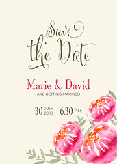 Image showing Beautiful wedding invitation with watercolor flowers. Save de da