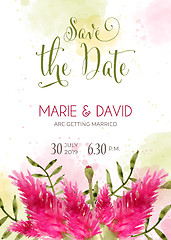 Image showing Beautiful wedding invitation with watercolor flowers. Save de da