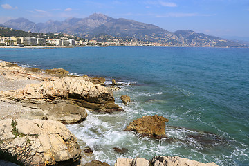 Image showing Beautiful sea view on Menton from Cap Martin, French Riviera, Fr