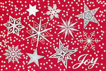 Image showing Christmas Joy Sign with Star and Snowflake Decorations