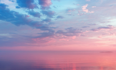 Image showing Misty Lilac Seascape With Pink Clouds