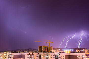 Image showing Night thunderstorm with lightning over the city resort of Anapa, Russia