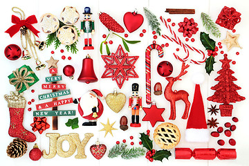 Image showing Christmas Joy Sign and  Bauble Decorations