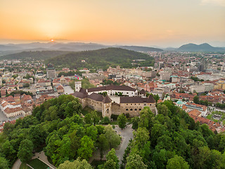 Image showing Panorama of the Slovenian capital Ljubljana at sunset.