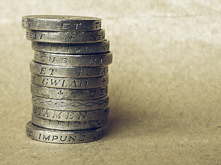 Image showing Vintage Pound coins pile