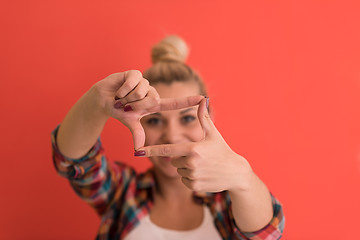 Image showing young woman over color background