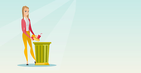 Image showing Woman throwing junk food vector illustration.