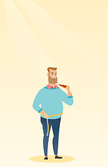 Image showing Man measuring waist vector illustration.