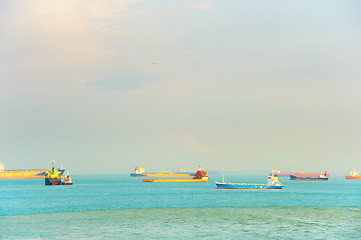 Image showing Industrial ships in Singapore harbour 