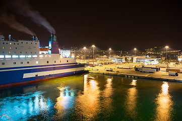 Image showing Night view of sea port