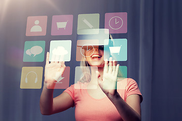 Image showing woman in virtual reality headset or 3d glasses