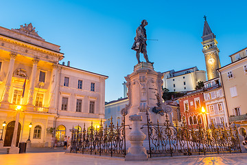 Image showing Tartini Square in old tourist costal Mediterranean town of Piran, Slovenia.