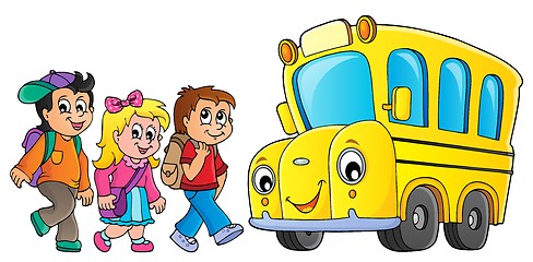 Image showing Children by school bus theme image 1