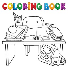 Image showing Coloring book school desk theme 1