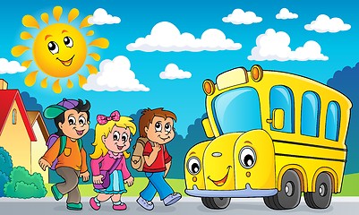 Image showing Children by school bus theme image 2