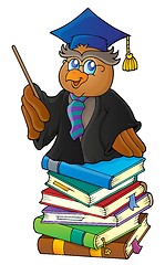 Image showing Owl teacher on stack of books theme 1