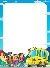 Image showing Children by school bus theme frame 1