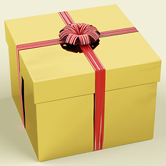 Image showing Gold Gift Box With Ribbon As Birthday Present