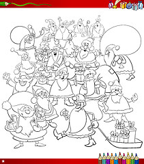 Image showing santa characters group coloring page