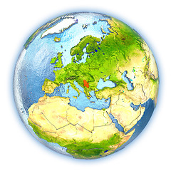 Image showing Serbia on isolated globe