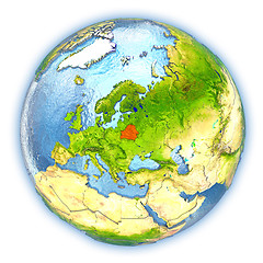 Image showing Belarus on isolated globe